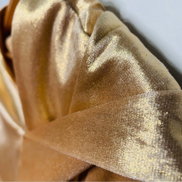 Metallic Gold Shimmer Holiday Draped Velour Ruched Fitted Asymmetrical Dress - Picture 8 of 12